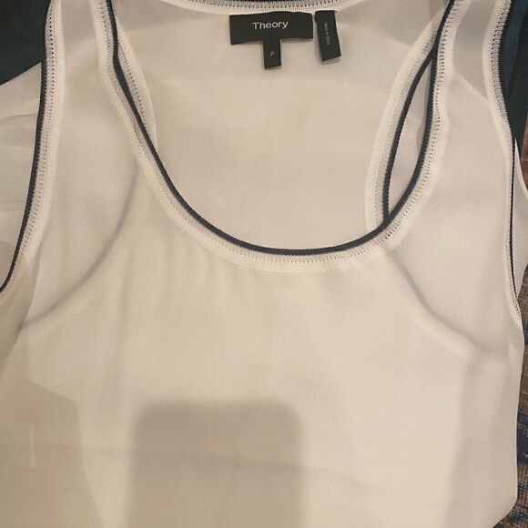 Theory Silk combo Racer Tank - Ivory & Navy stripe - Picture 3 of 8